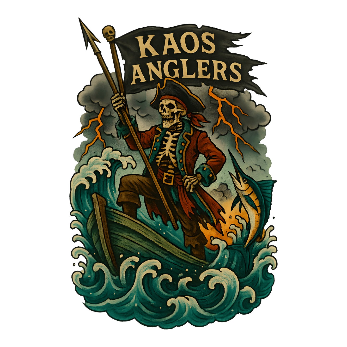 KAOS Anglers Skeleton Captain Marlin T-Shirt | KAOS CLOTHING D489