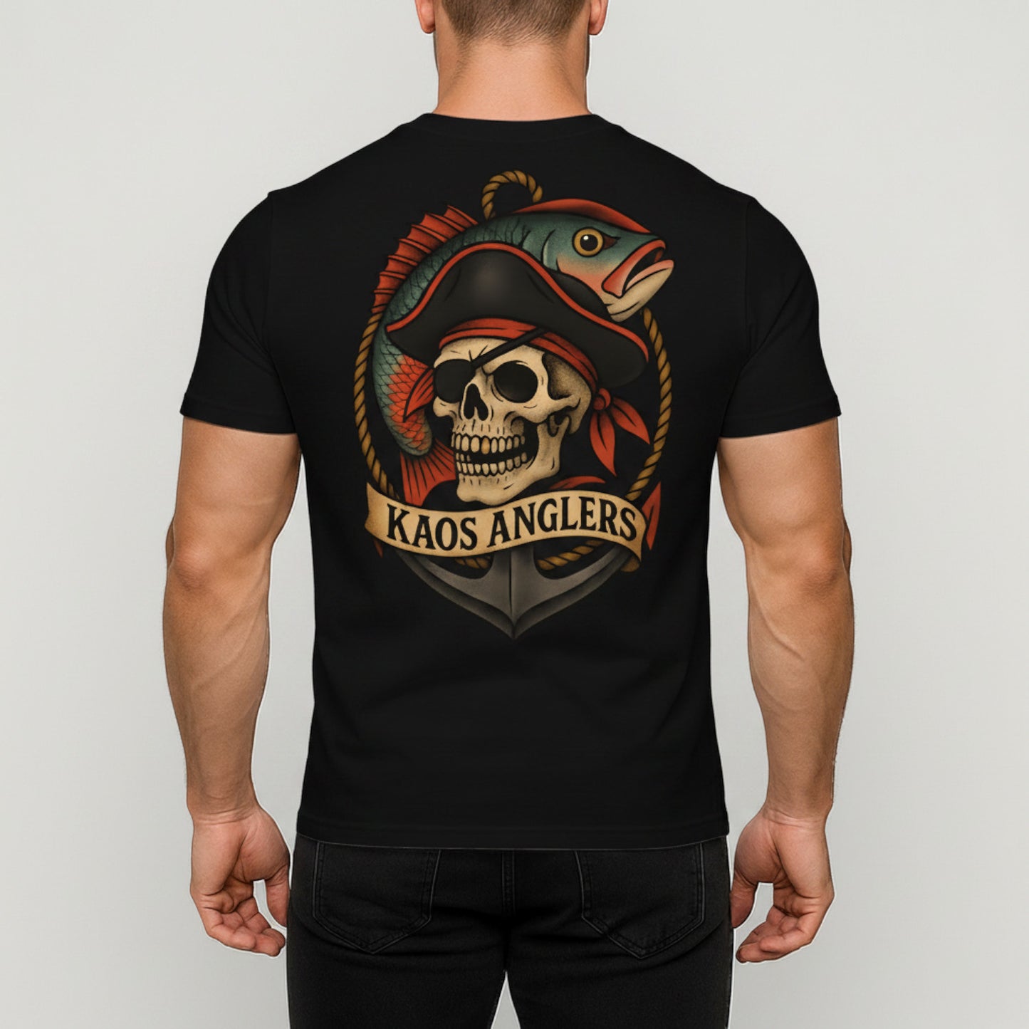 KAOS Anglers Pirate Skull Fish Anchor T-Shirt | KAOS CLOTHING D490
