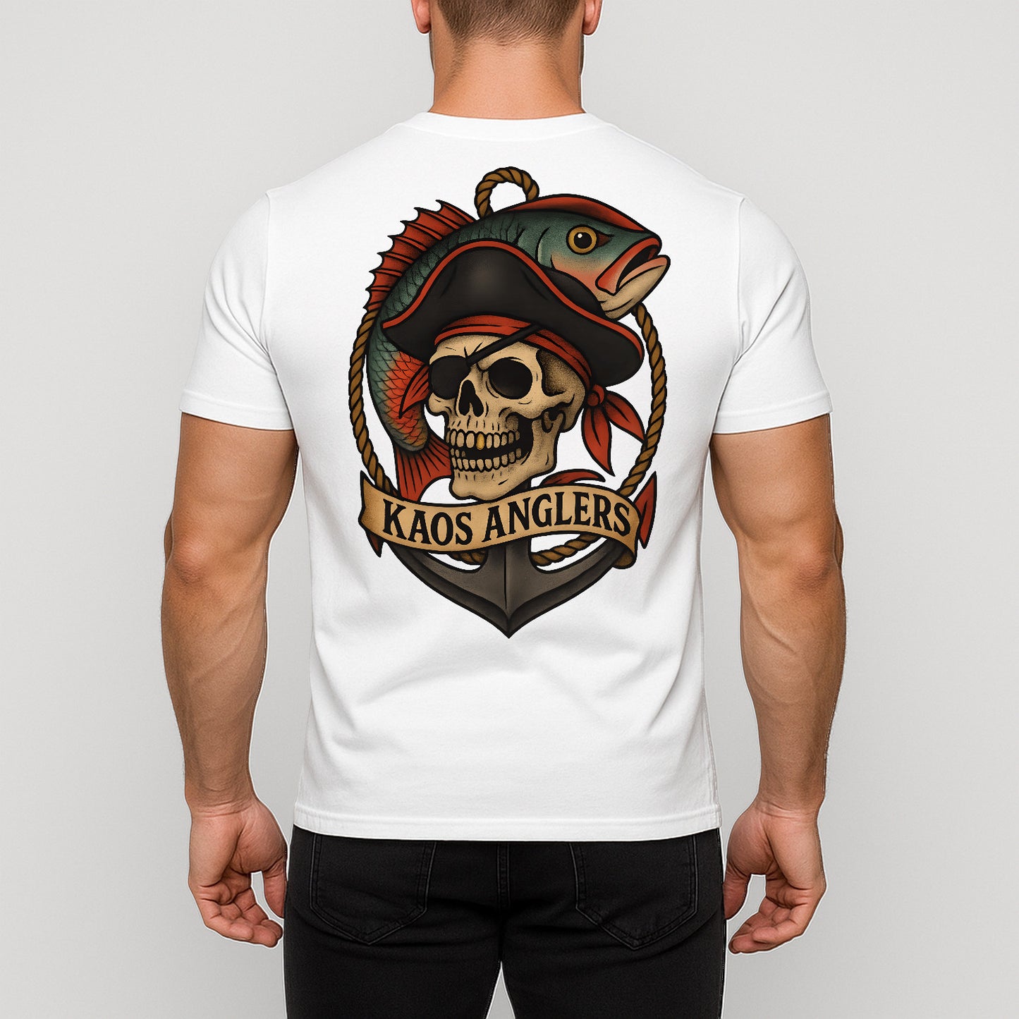 KAOS Anglers Pirate Skull Fish Anchor T-Shirt | KAOS CLOTHING D490
