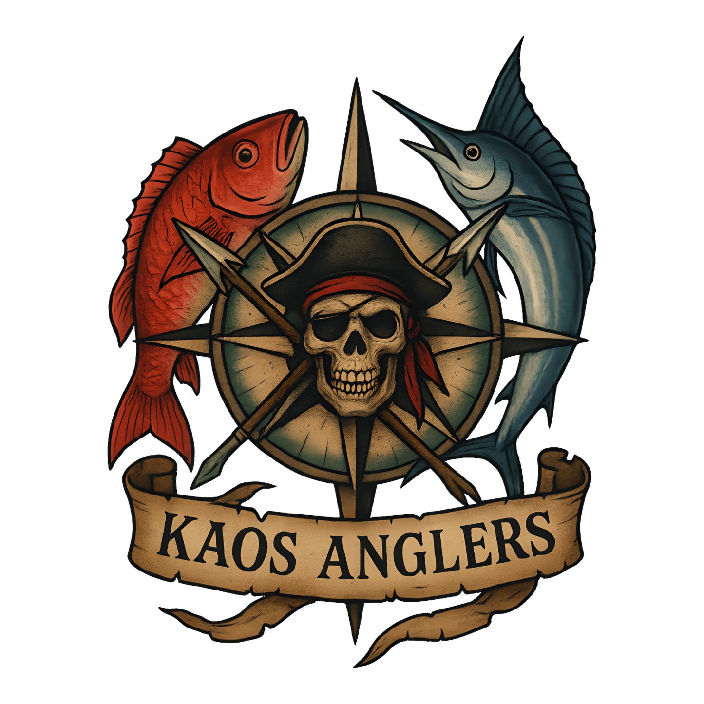 KAOS Anglers Pirate Compass Snapper Marlin T-Shirt | KAOS CLOTHING D491