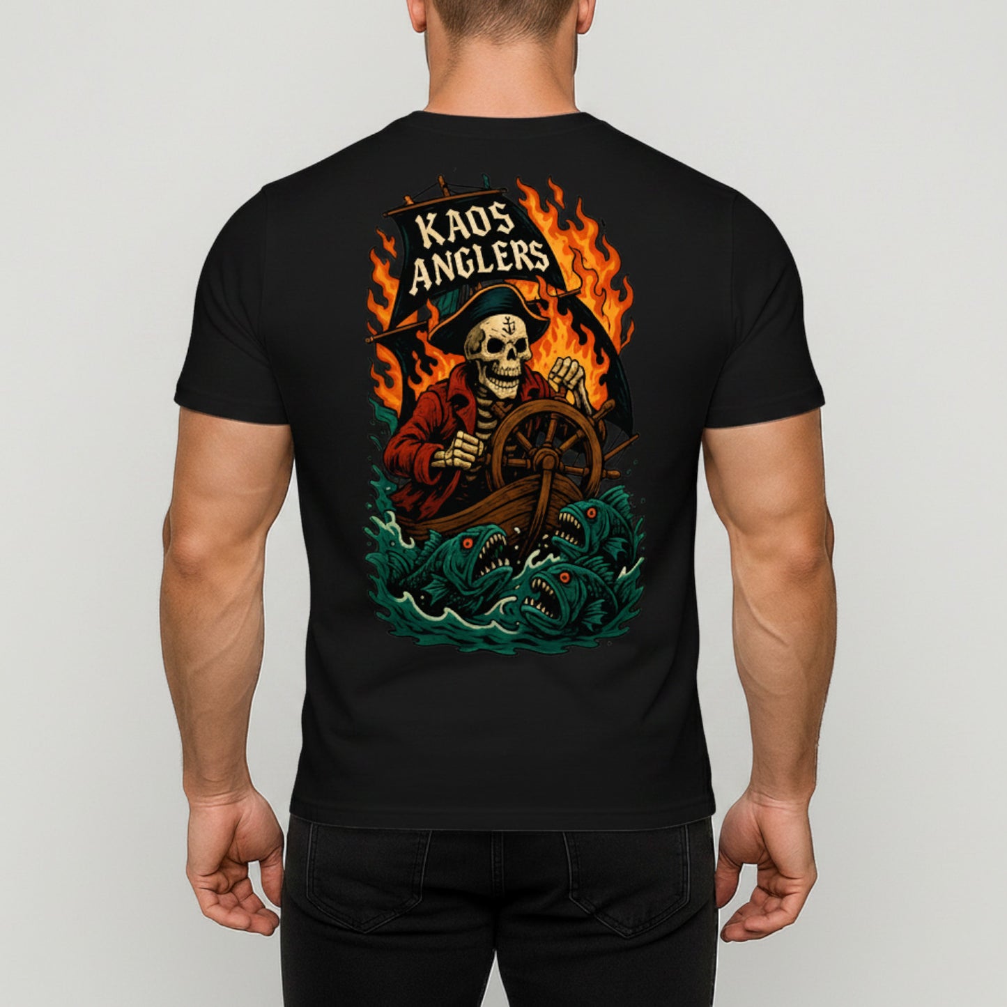 KAOS Anglers Skeleton Pirate Captain Monster Fish T-Shirt | KAOS CLOTHING D493