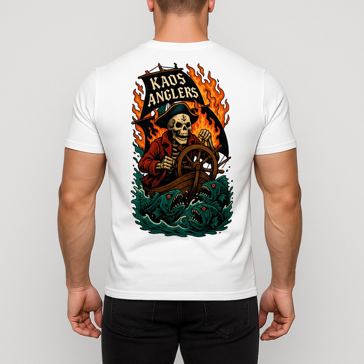 KAOS Anglers Skeleton Pirate Captain Monster Fish T-Shirt | KAOS CLOTHING D493