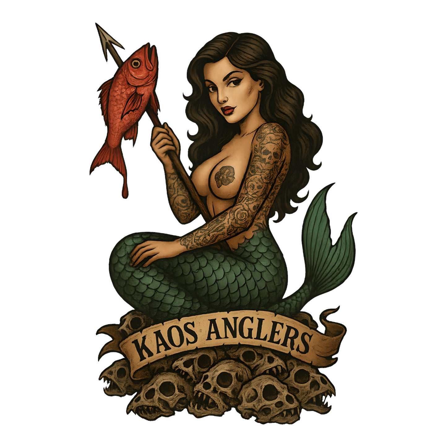 KAOS Anglers Mermaid Snapper Skull T-Shirt | KAOS CLOTHING D494