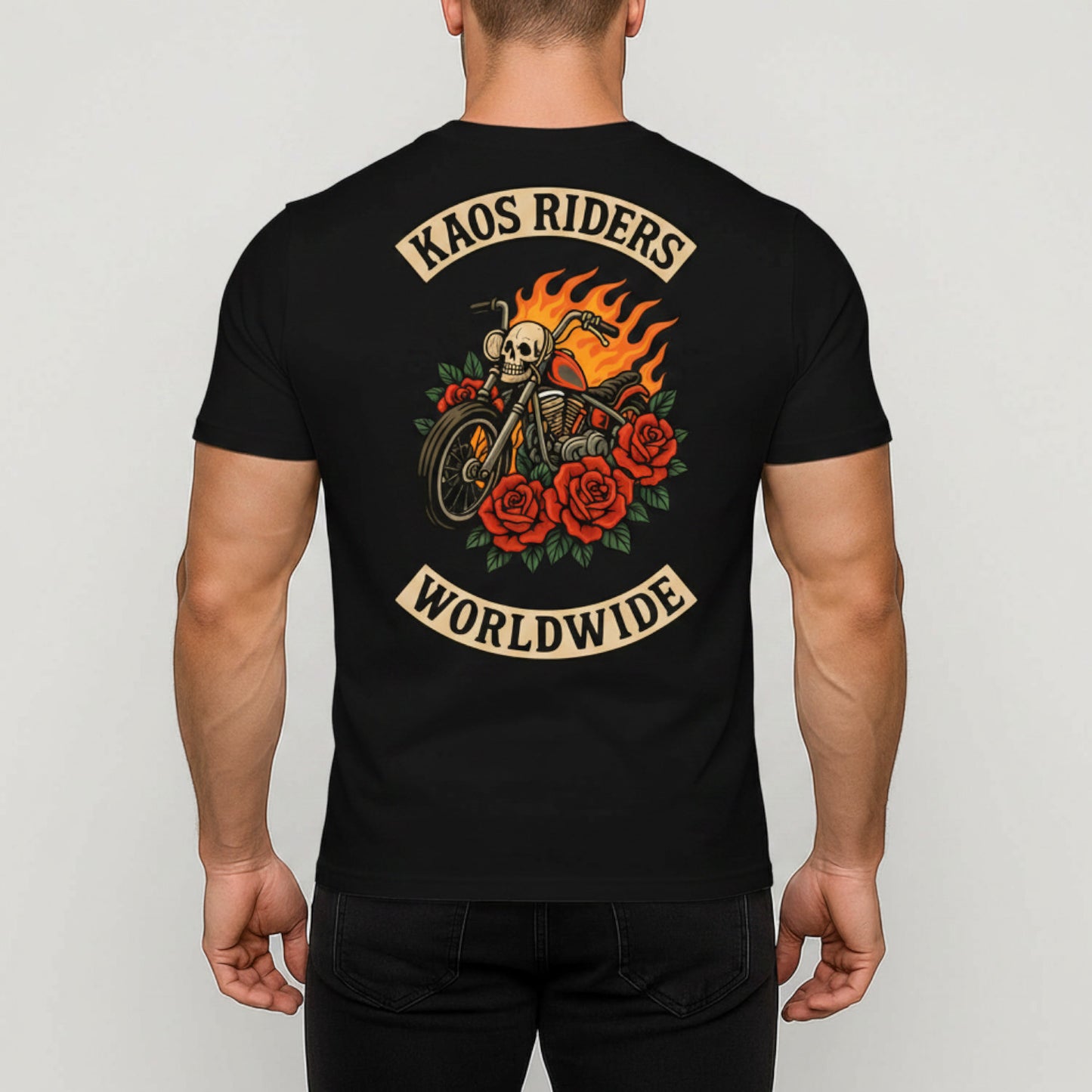 KAOS Riders Flaming Skull Chopper T-Shirt | KAOS CLOTHING D105