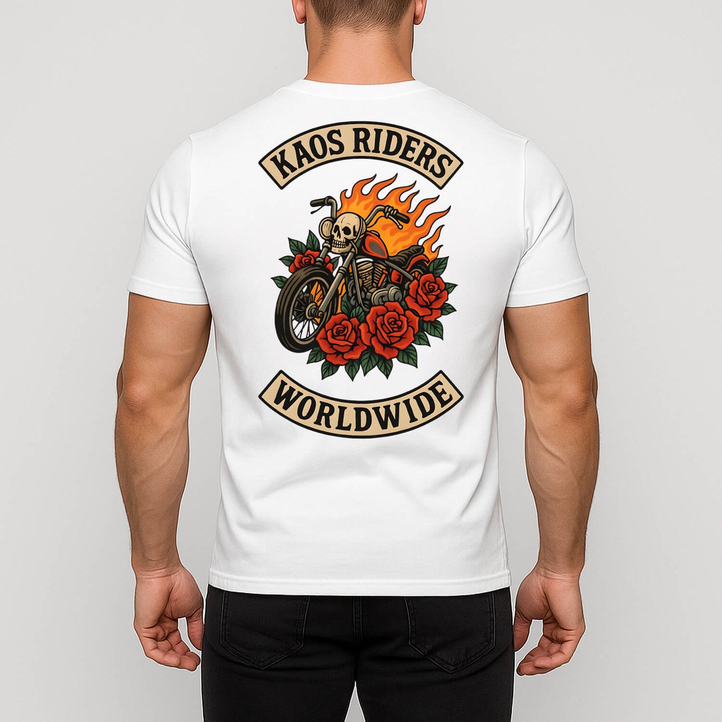 KAOS Riders Flaming Skull Chopper T-Shirt | KAOS CLOTHING D105