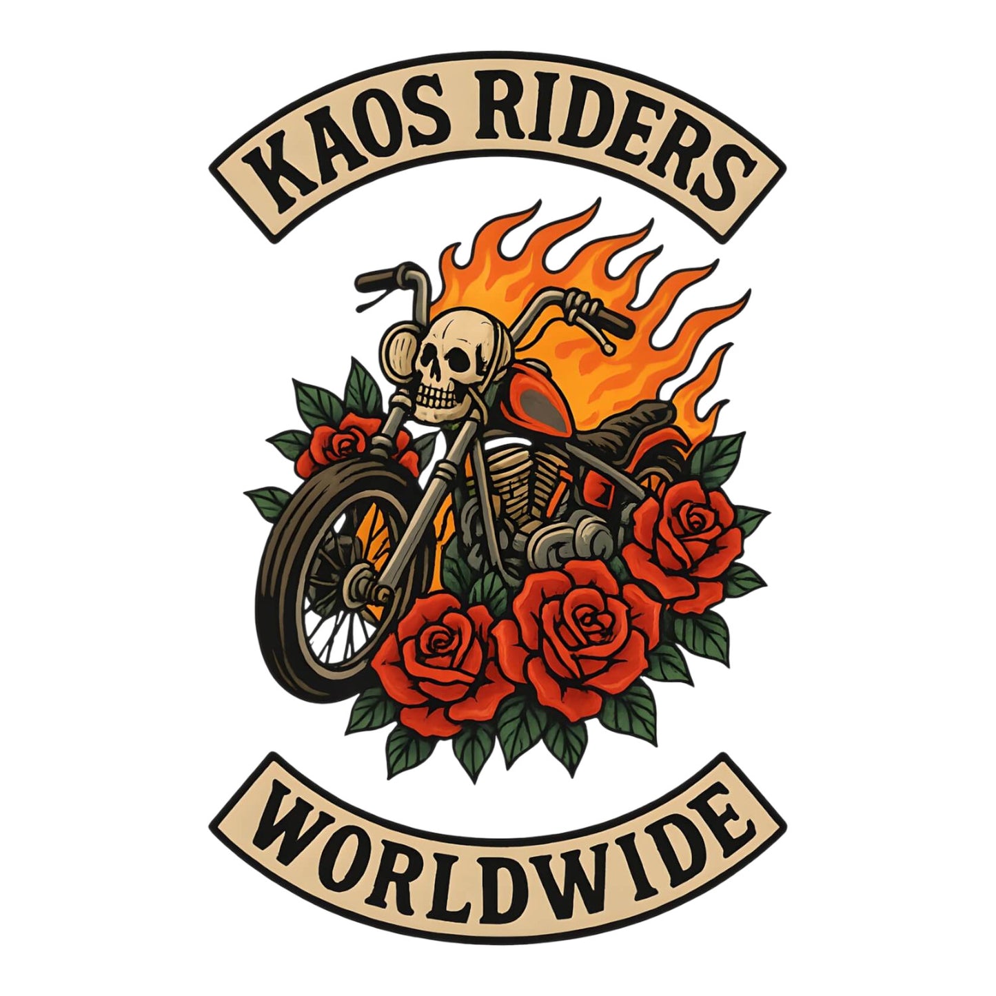 KAOS Riders Flaming Skull Chopper T-Shirt | KAOS CLOTHING D105