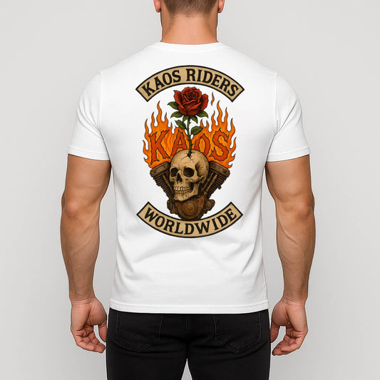 KAOS Riders Flaming Skull Engine Rose T-Shirt | KAOS CLOTHING D107