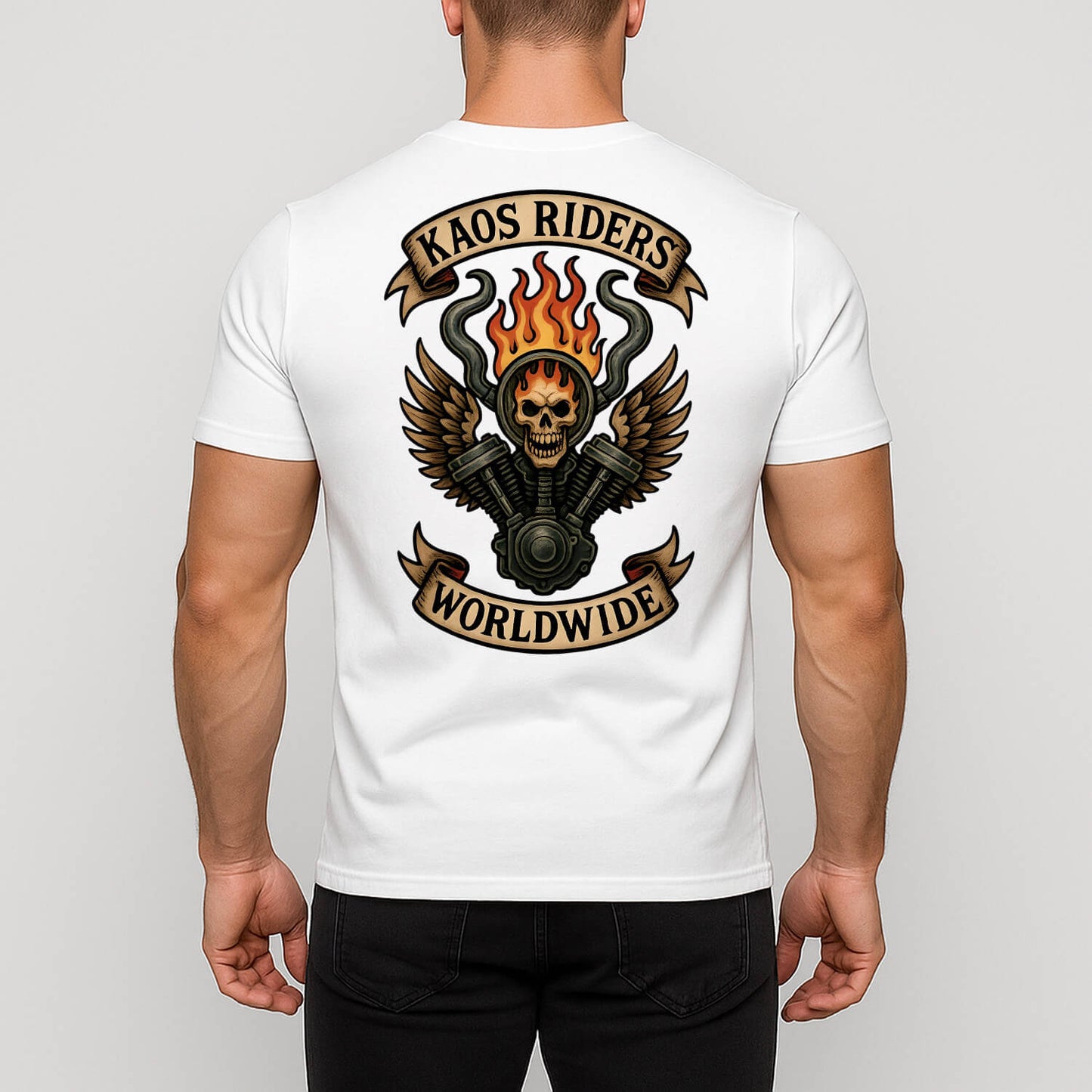 KAOS Riders Flaming Winged Skull Engine T-Shirt | KAOS CLOTHING D110