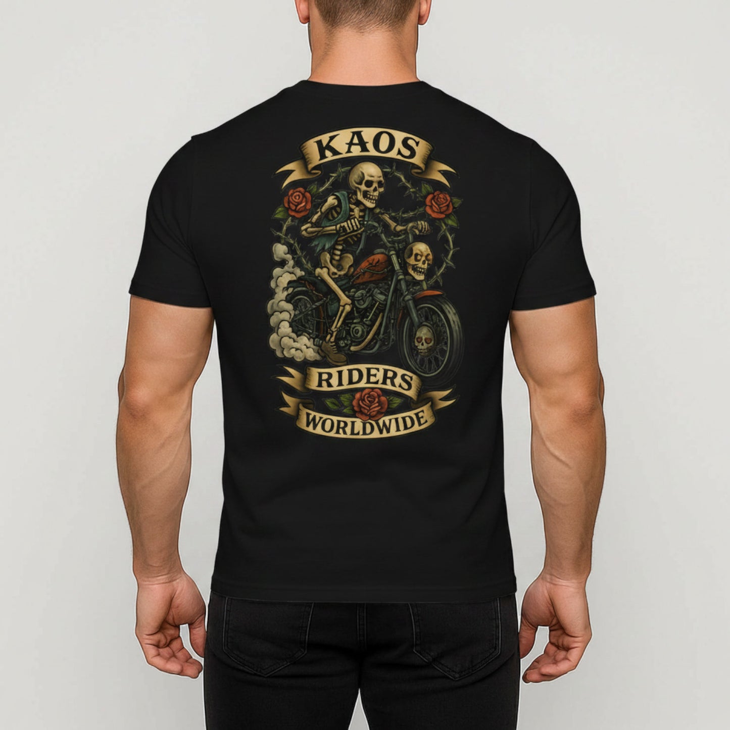 KAOS Riders Skeleton Chopper Roses T-Shirt | KAOS CLOTHING D111