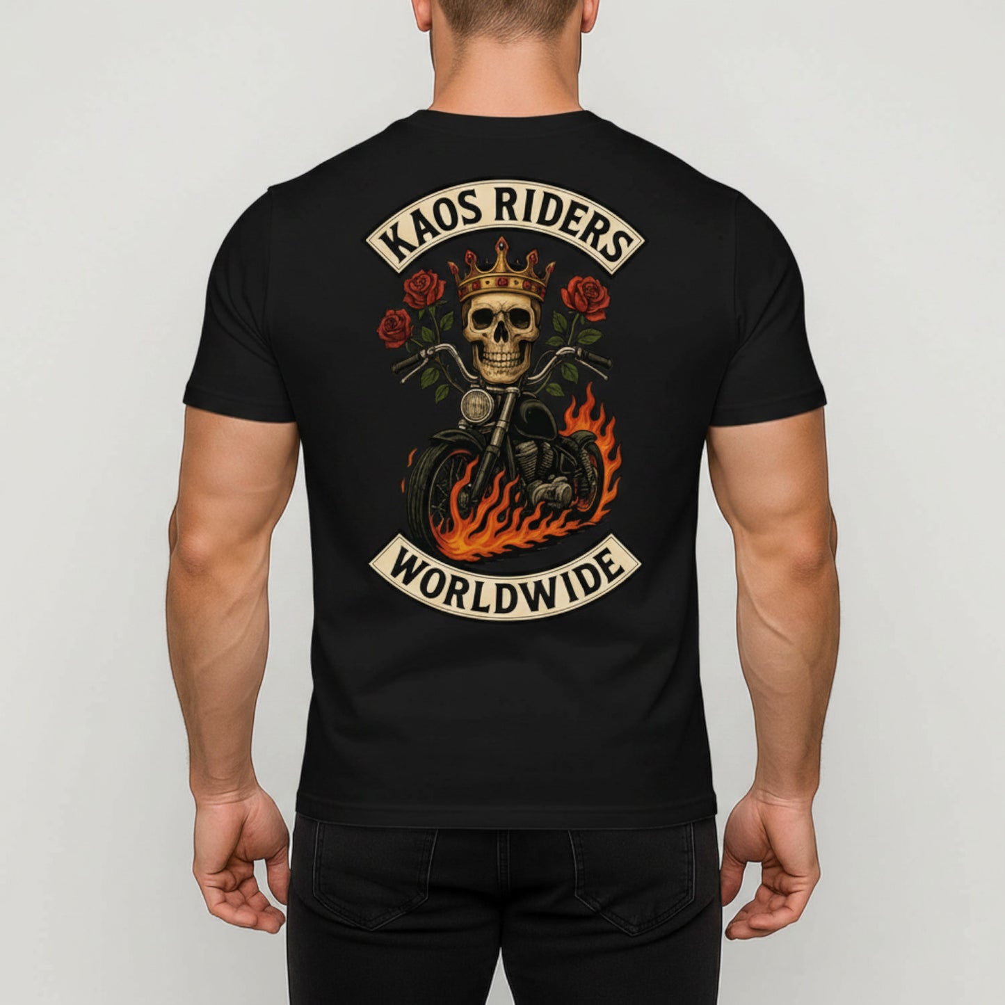 KAOS Riders Skull King Motorcycle Roses T-Shirt | KAOS CLOTHING D113