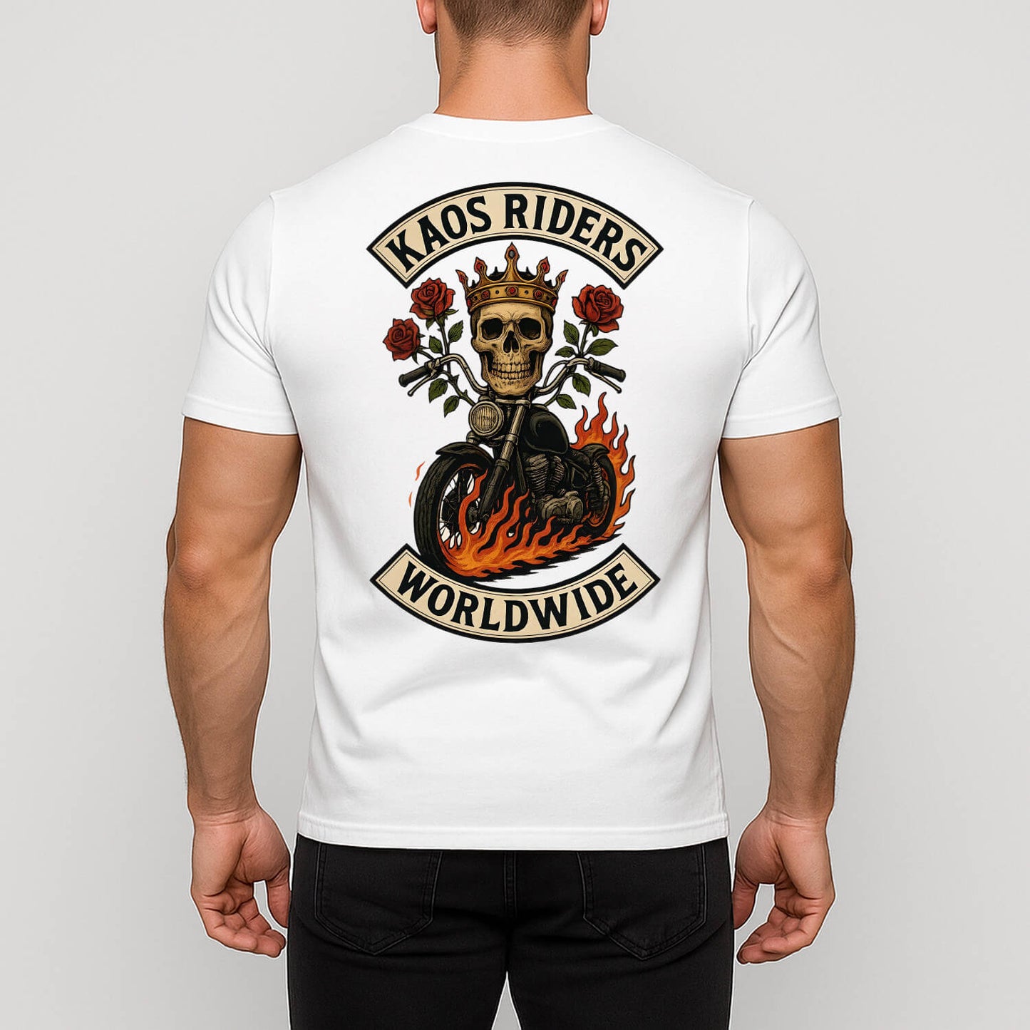KAOS Riders Skull King Motorcycle Roses T-Shirt | KAOS CLOTHING D113