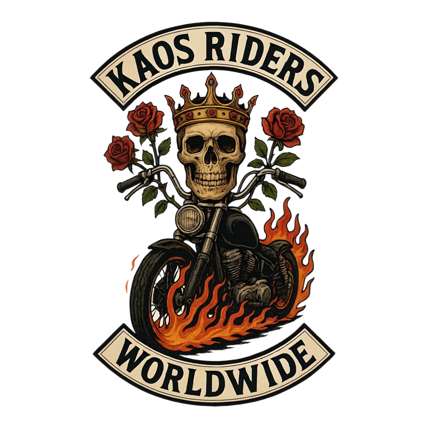 KAOS Riders Skull King Motorcycle Roses T-Shirt | KAOS CLOTHING D113