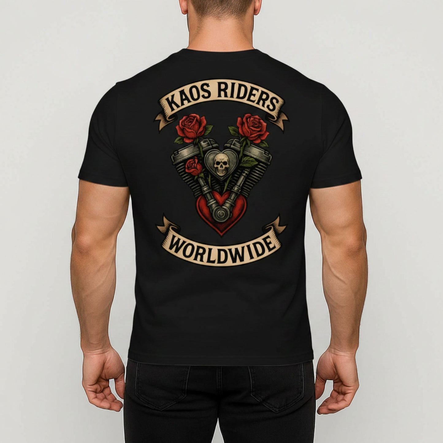 KAOS Riders V-Twin Engine Heart Roses T-Shirt | KAOS CLOTHING D119
