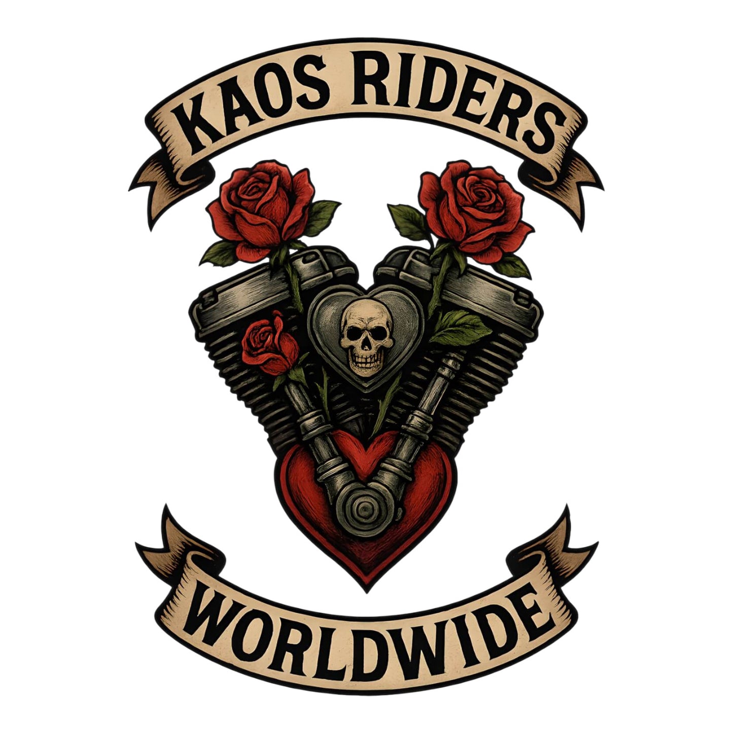 KAOS Riders V-Twin Engine Heart Roses T-Shirt | KAOS CLOTHING D119