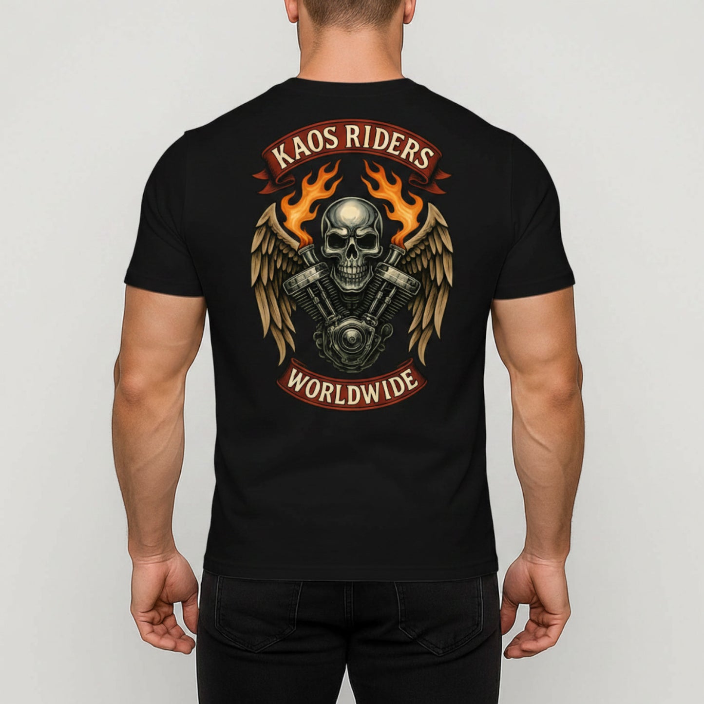 KAOS Riders Winged Skull V-Twin Engine T-Shirt | KAOS CLOTHING D125