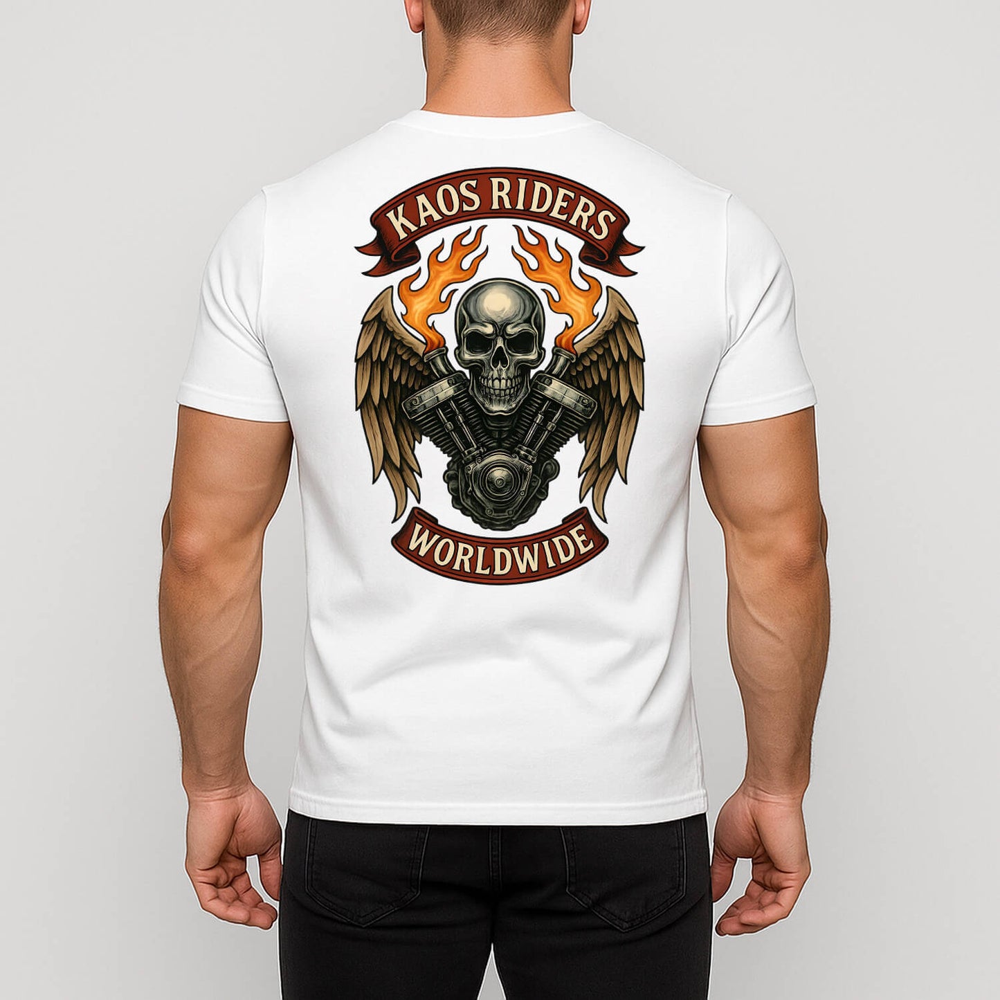 KAOS Riders Winged Skull V-Twin Engine T-Shirt | KAOS CLOTHING D125