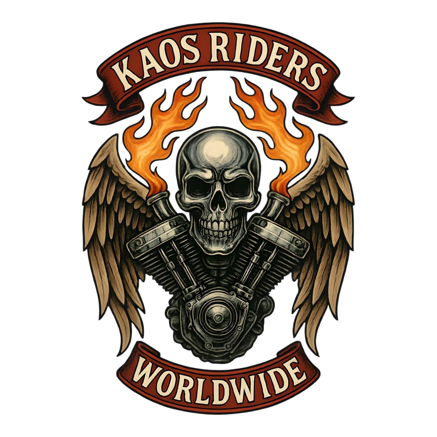 KAOS Riders Winged Skull V-Twin Engine T-Shirt | KAOS CLOTHING D125