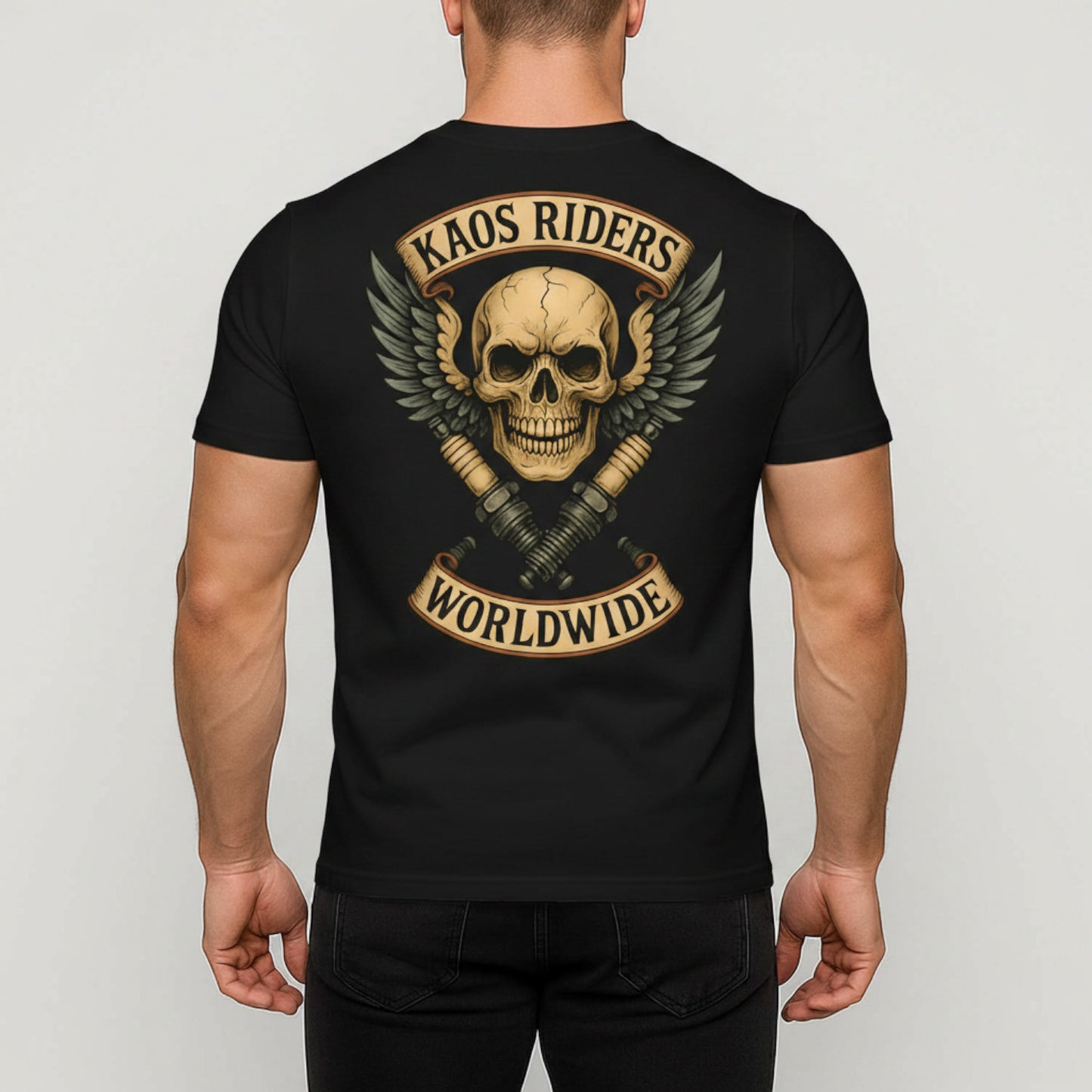 KAOS Riders Winged Skull Spark Plug T-Shirt | KAOS CLOTHING D129