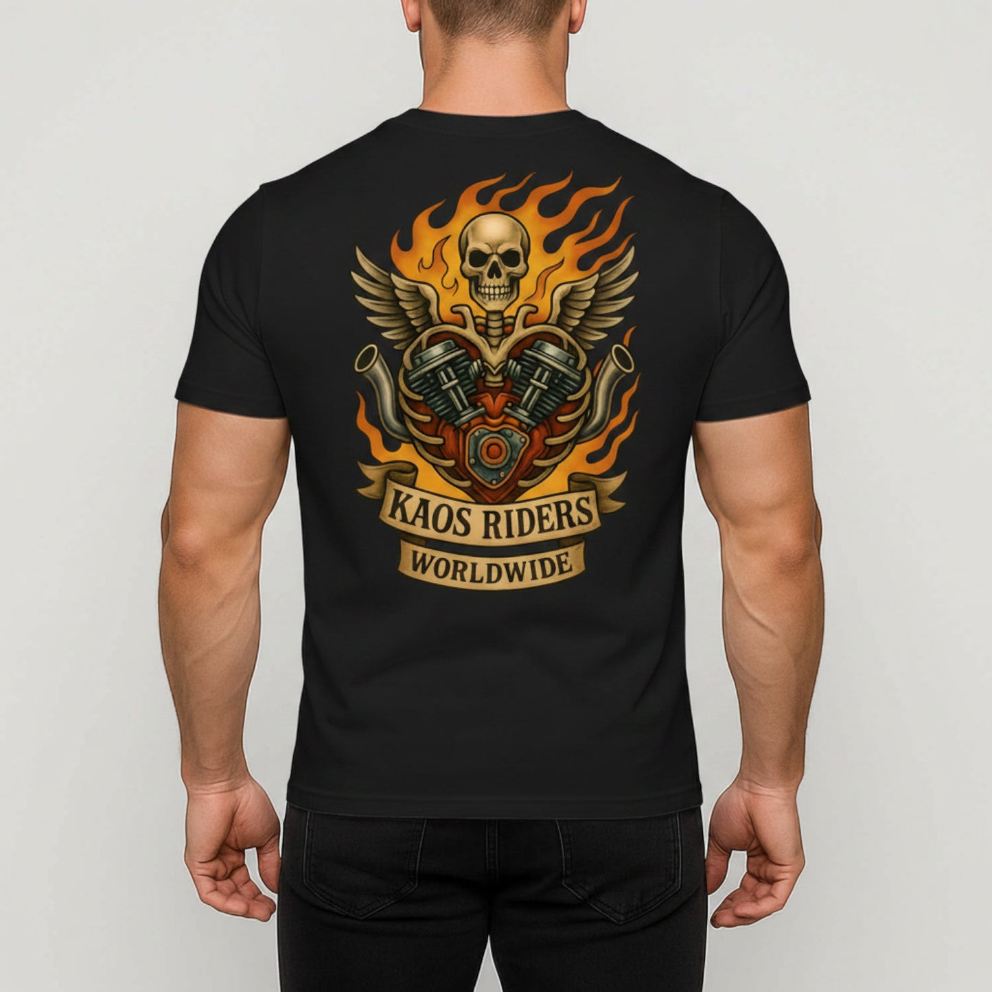 KAOS Riders Flaming Skeleton Engine Heart T-Shirt | KAOS CLOTHING D132