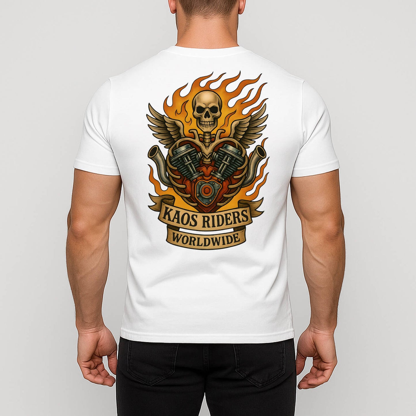 KAOS Riders Flaming Skeleton Engine Heart T-Shirt | KAOS CLOTHING D132