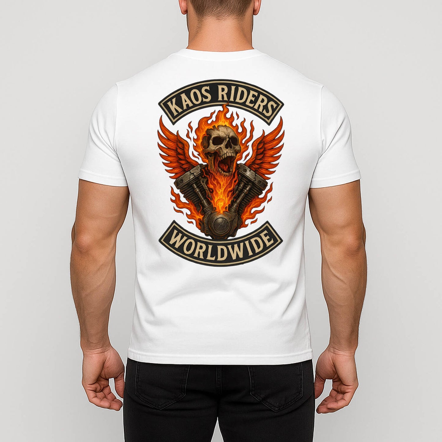 KAOS Riders Flaming Skull V-Twin Engine T-Shirt | KAOS CLOTHING D134