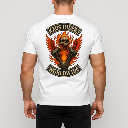 KAOS Riders Flaming Skull V-Twin Engine T-Shirt | KAOS CLOTHING D134
