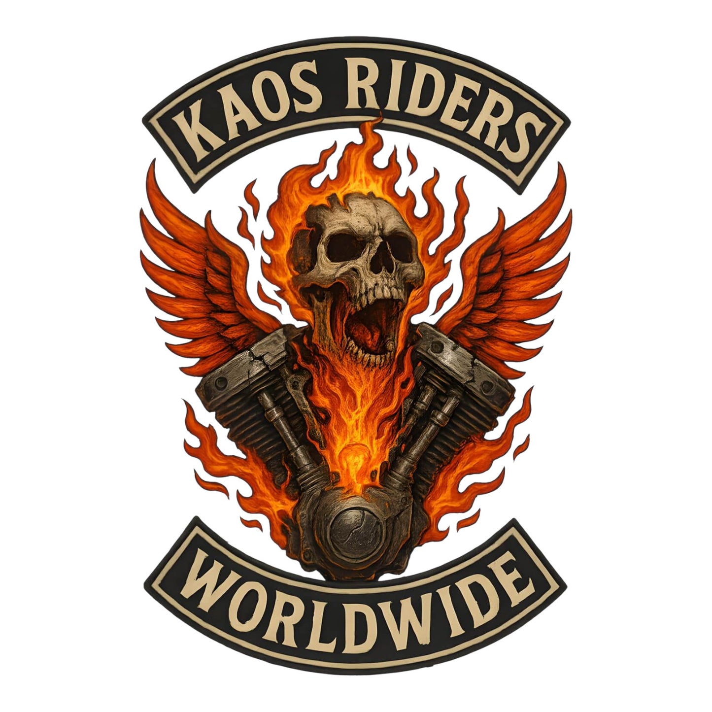 KAOS Riders Flaming Skull V-Twin Engine T-Shirt | KAOS CLOTHING D134
