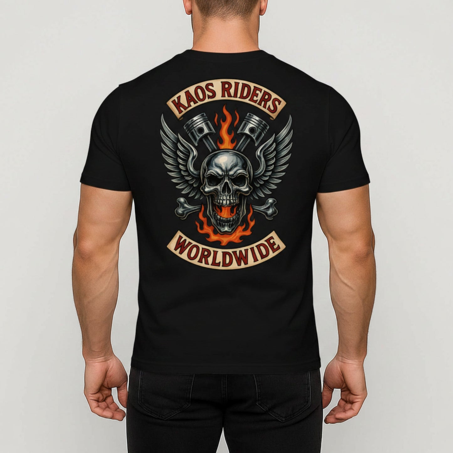 KAOS Riders Chrome Skull Pistons T-Shirt | KAOS CLOTHING D135