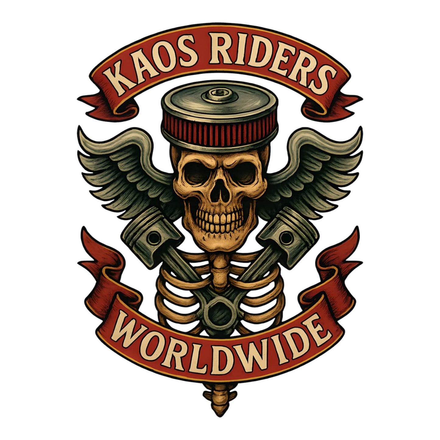 KAOS Riders Flaming Skeleton Engine Heart T-Shirt | KAOS CLOTHING D138