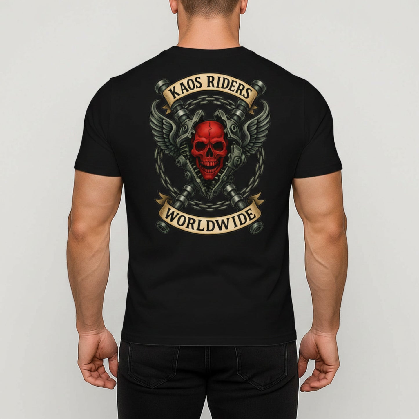 KAOS Riders Flaming Skull V-Twin Engine T-Shirt | KAOS CLOTHING D140