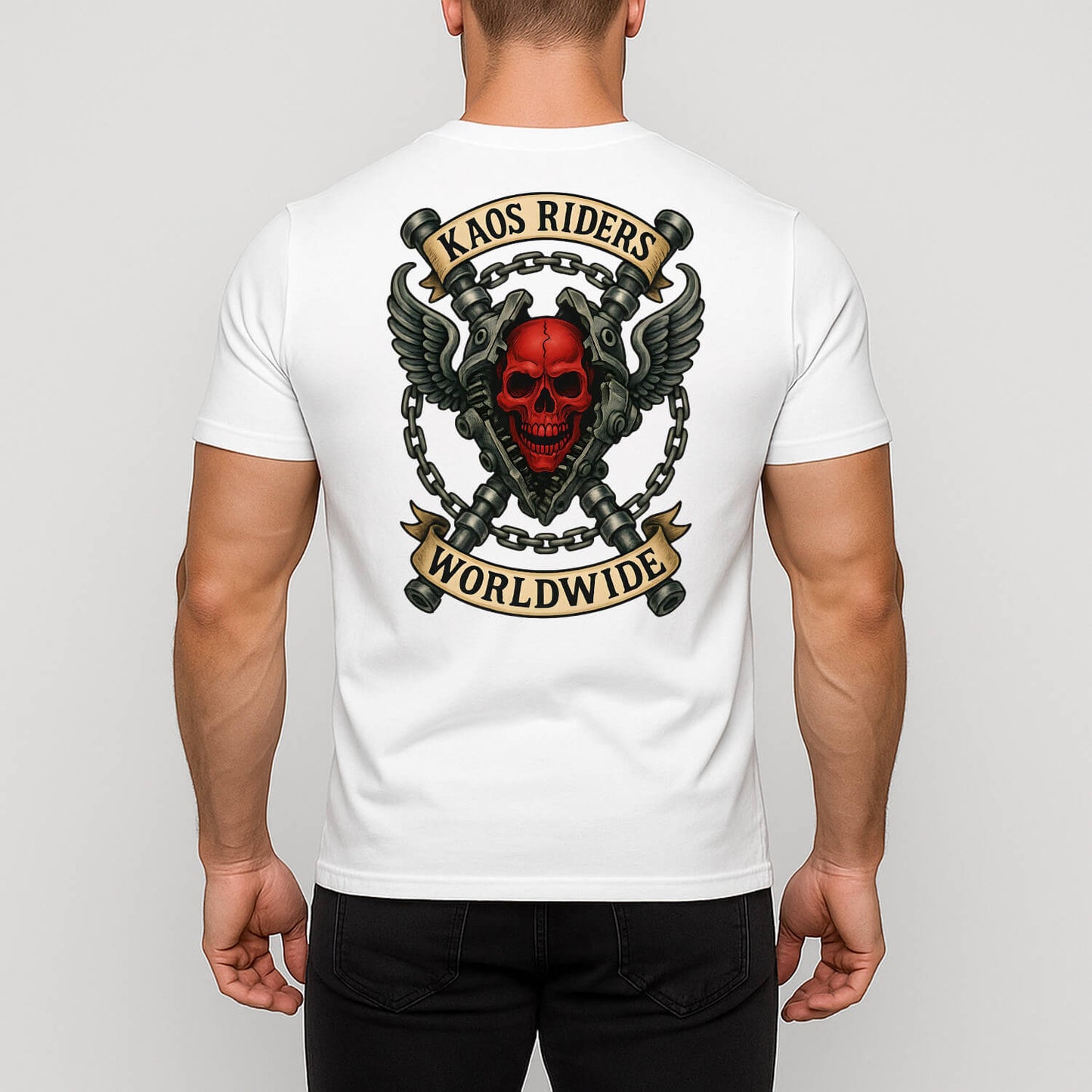 KAOS Riders Flaming Skull V-Twin Engine T-Shirt | KAOS CLOTHING D140
