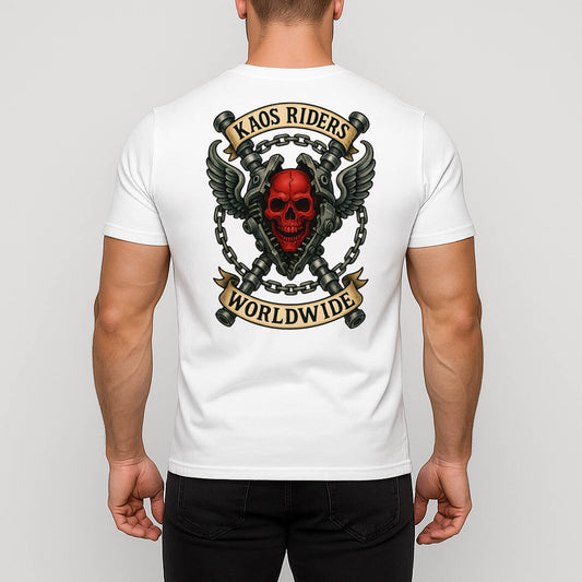 KAOS Riders Flaming Skull V-Twin Engine T-Shirt | KAOS CLOTHING D140
