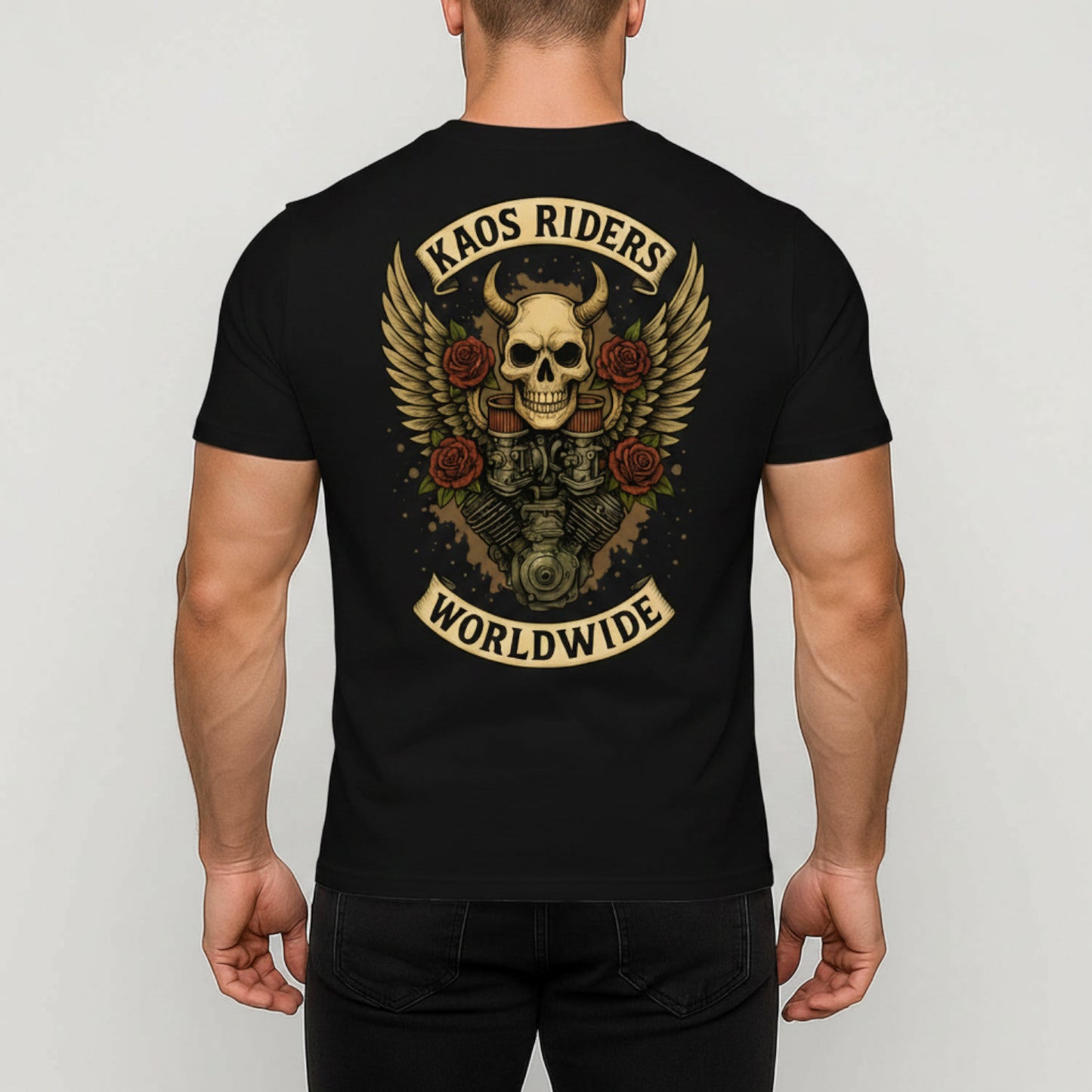 KAOS Riders Winged Horned Skull Engine T-Shirt | KAOS CLOTHING D142