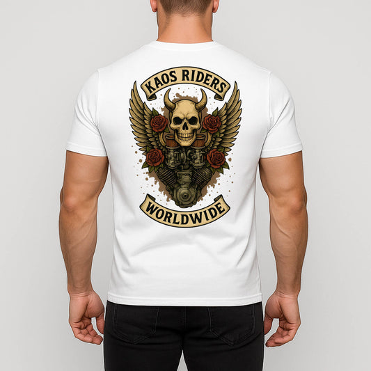 KAOS Riders Winged Horned Skull Engine T-Shirt | KAOS CLOTHING D142