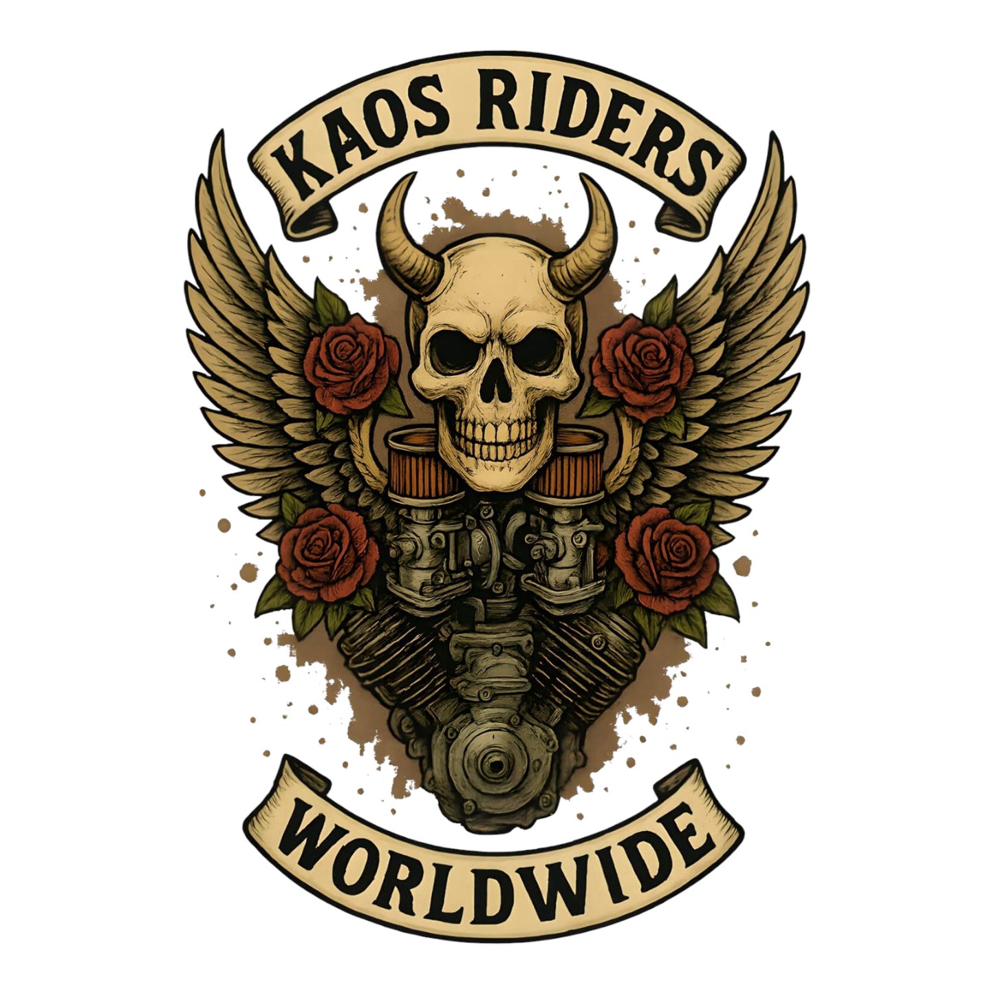 KAOS Riders Winged Horned Skull Engine T-Shirt | KAOS CLOTHING D142