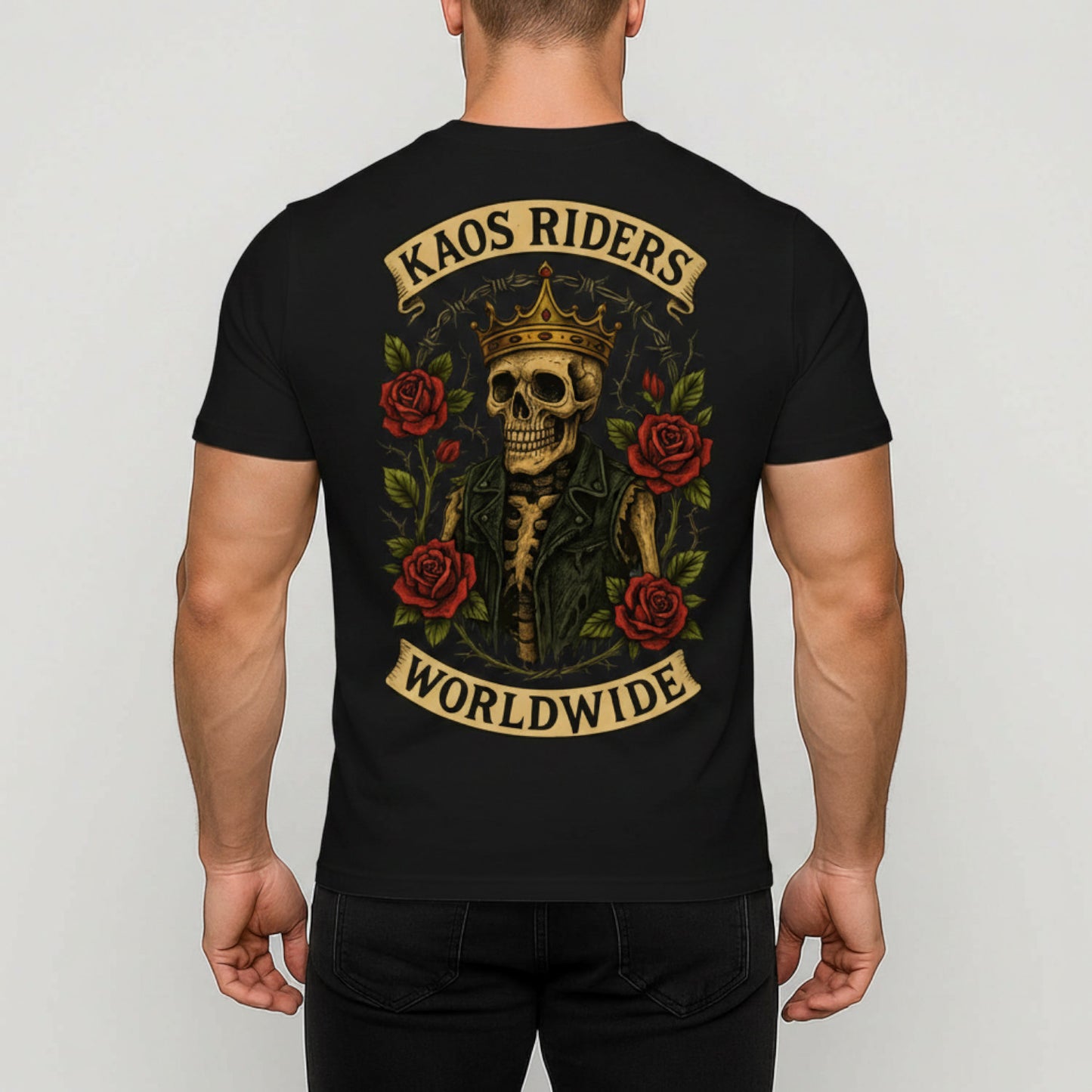 KAOS Riders Crowned Skeleton Roses Biker T-Shirt | KAOS CLOTHING D26