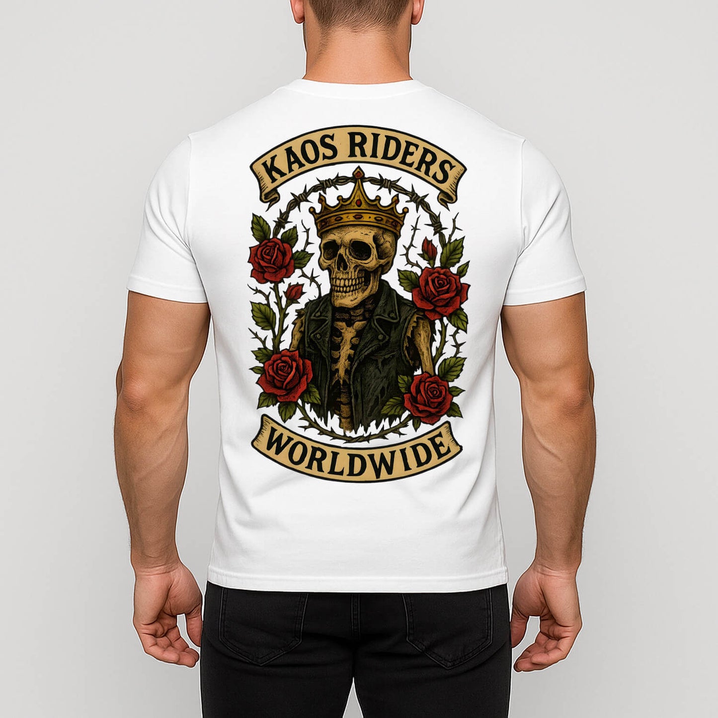 KAOS Riders Crowned Skeleton Roses Biker T-Shirt | KAOS CLOTHING D26