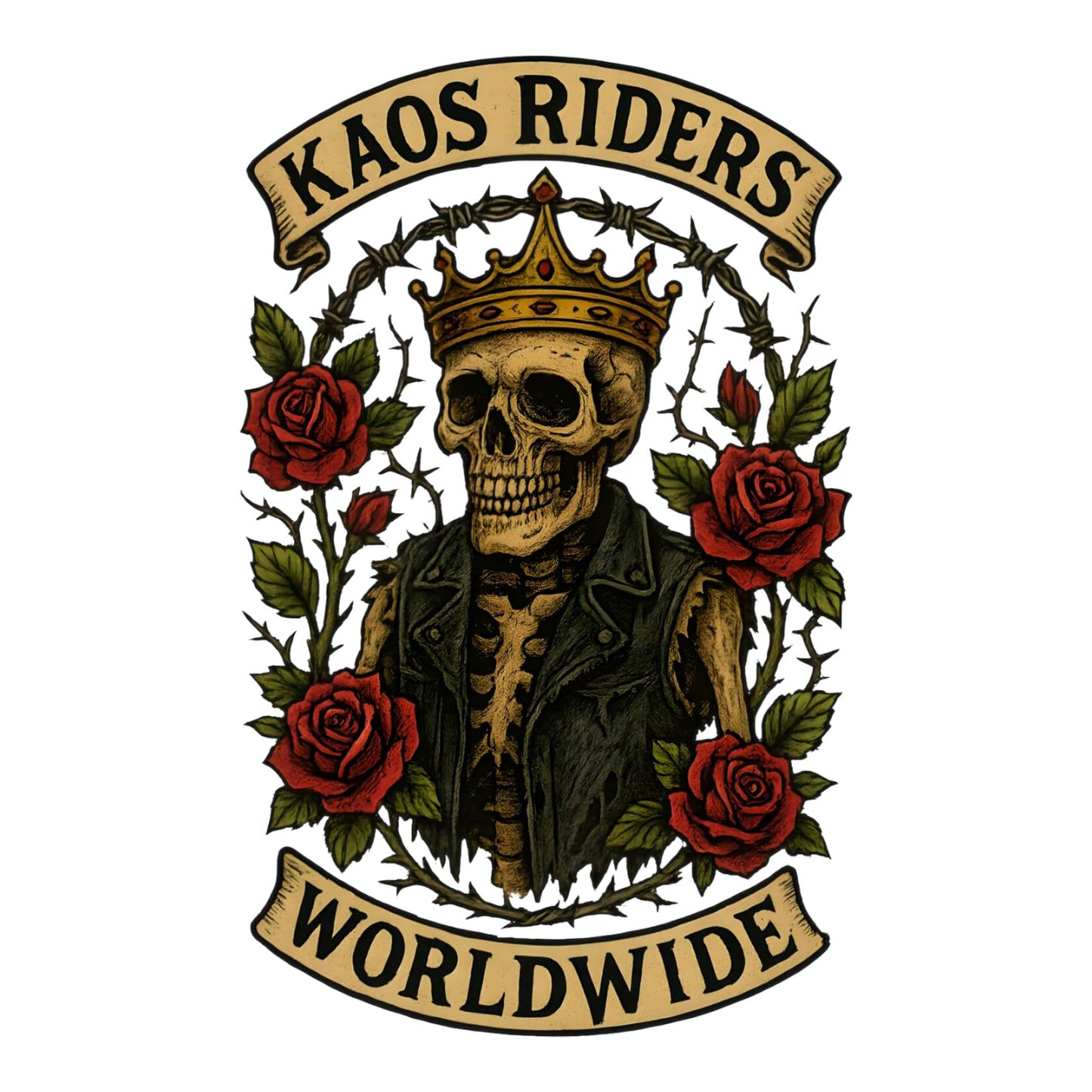 KAOS Riders Crowned Skeleton Roses Biker T-Shirt | KAOS CLOTHING D26