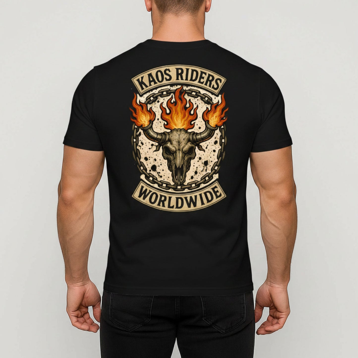 KAOS Riders Flaming Horned Skull T-Shirt | KAOS CLOTHING D40