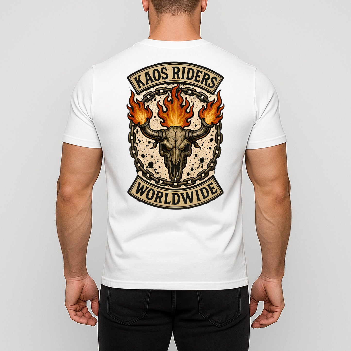 KAOS Riders Flaming Horned Skull T-Shirt | KAOS CLOTHING D40