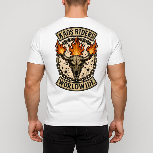 KAOS Riders Flaming Horned Skull T-Shirt | KAOS CLOTHING D40