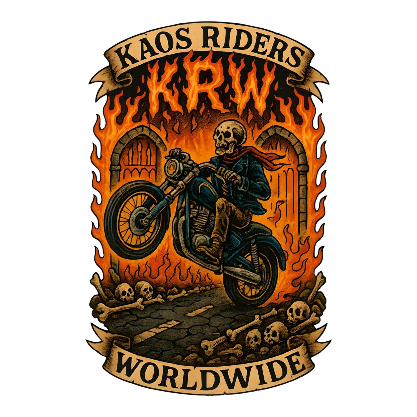 KAOS Riders Skeleton Wheelie Motorcycle T-Shirt | KAOS CLOTHING D42