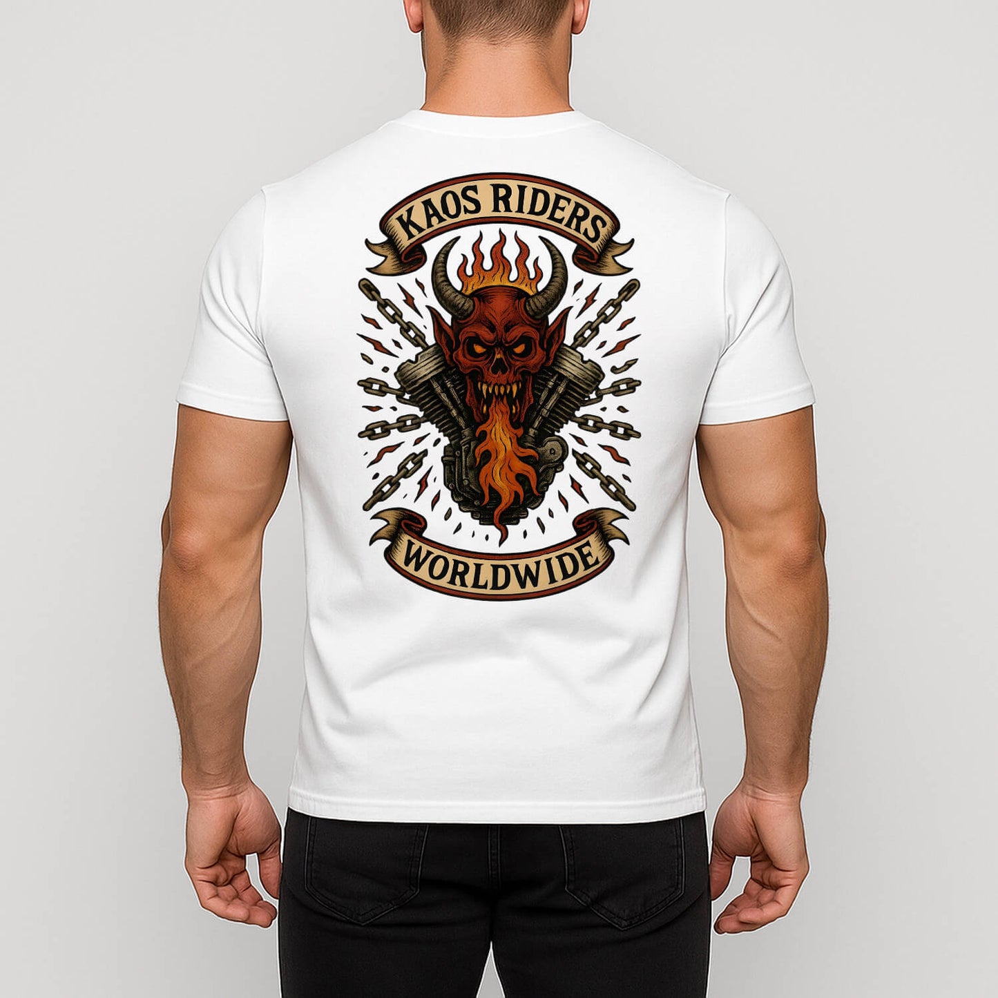 KAOS Riders Devil Skull Engine Biker T-Shirt | KAOS CLOTHING D43