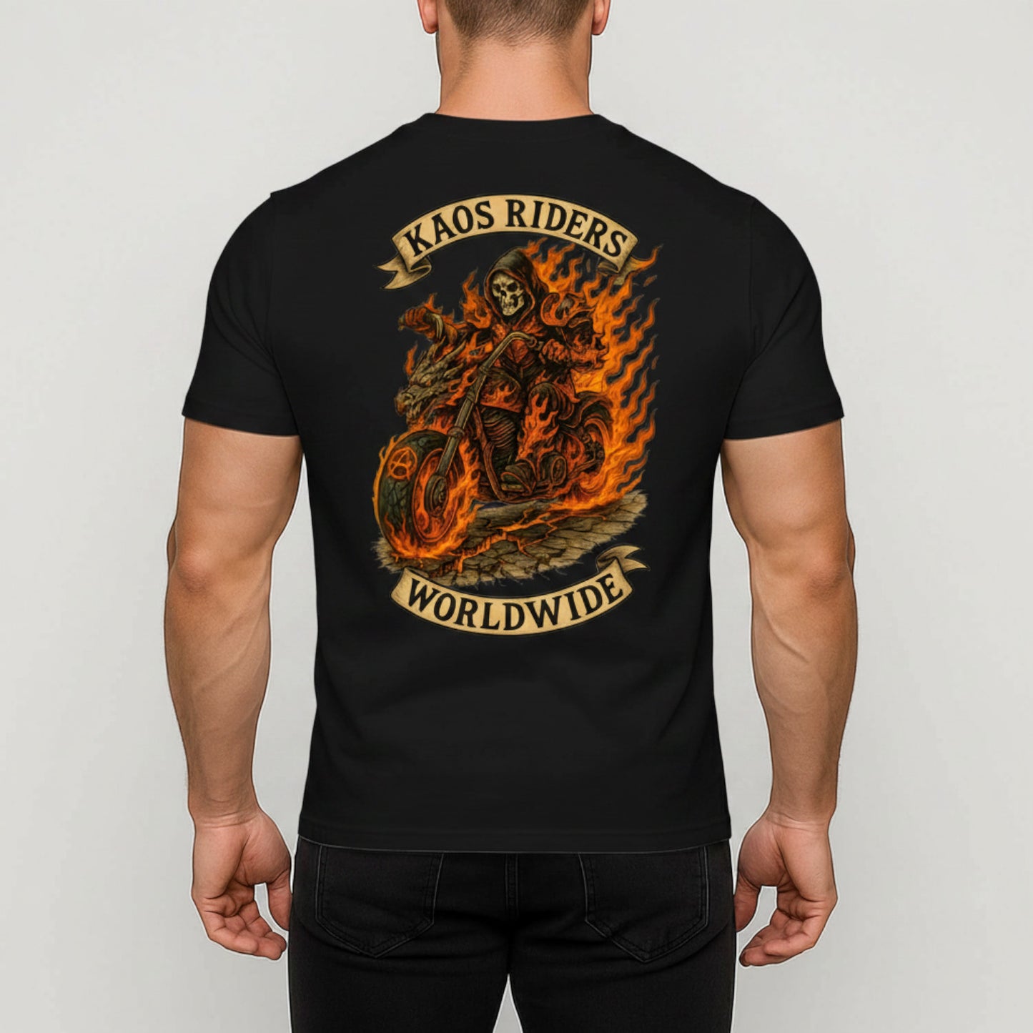 KAOS Riders Flaming Reaper Motorcycle T-Shirt | KAOS CLOTHING D55