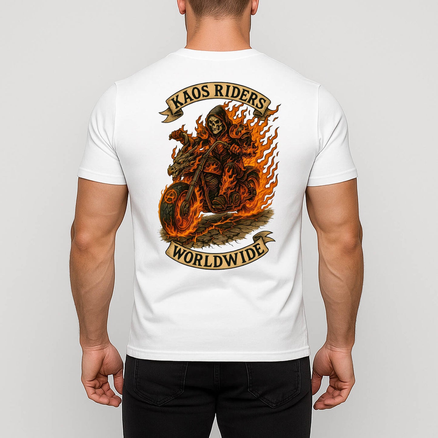 KAOS Riders Flaming Reaper Motorcycle T-Shirt | KAOS CLOTHING D55