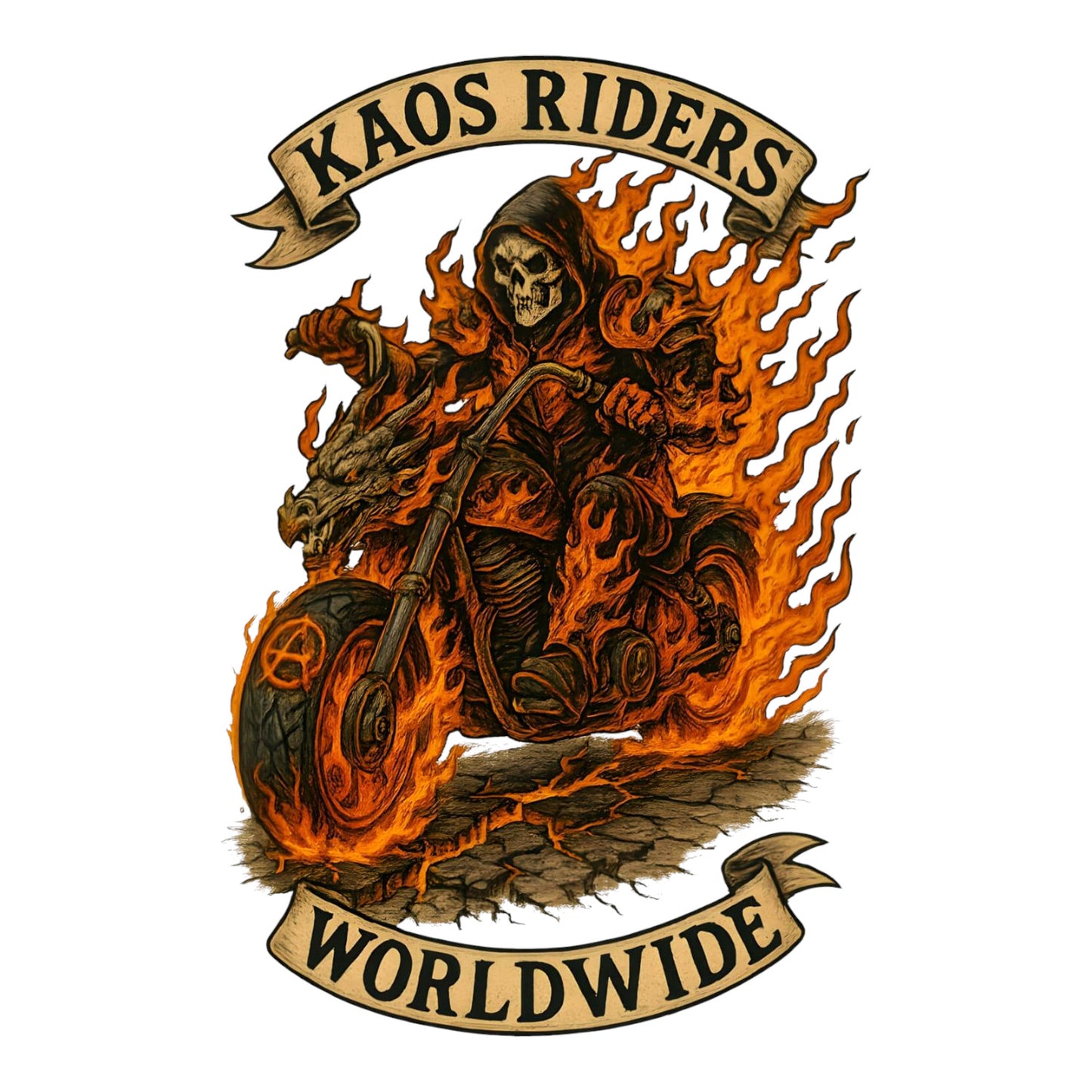 KAOS Riders Flaming Reaper Motorcycle T-Shirt | KAOS CLOTHING D55