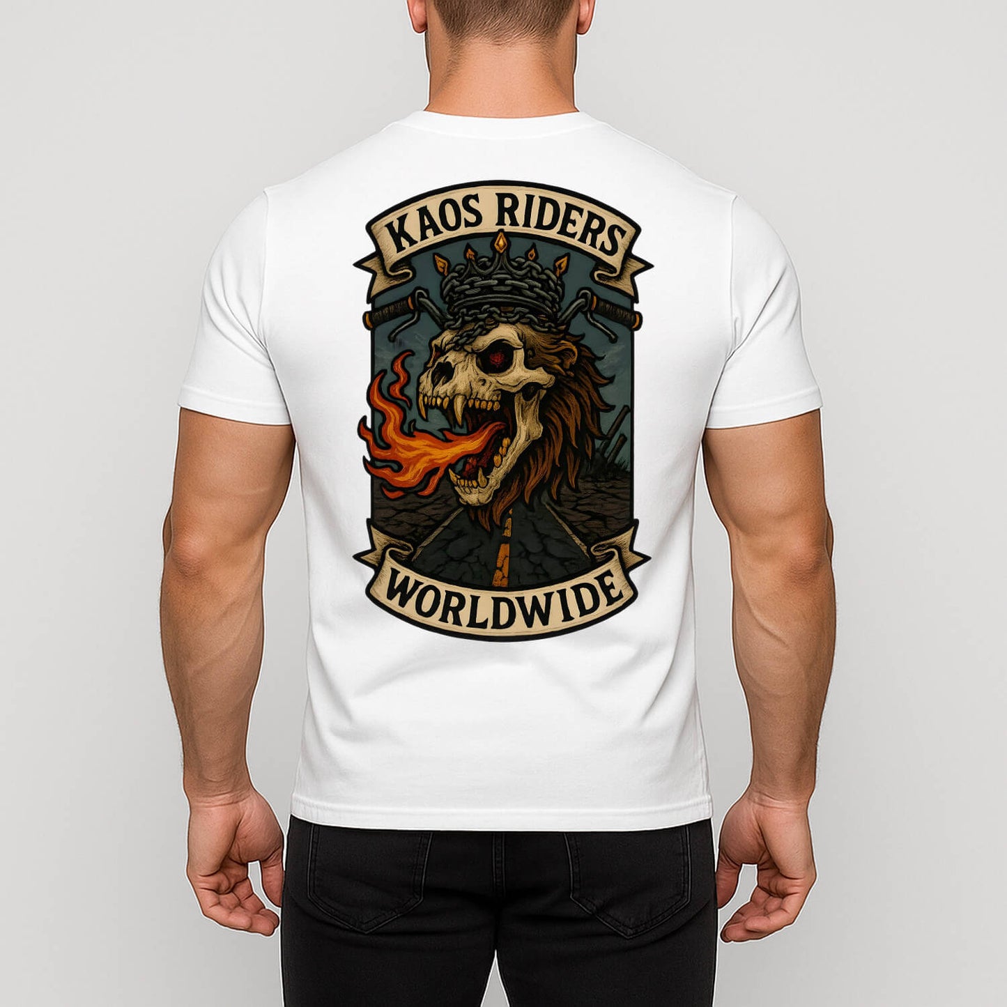 KAOS Riders Flaming Lion Skull Biker T-Shirt | KAOS CLOTHING D63