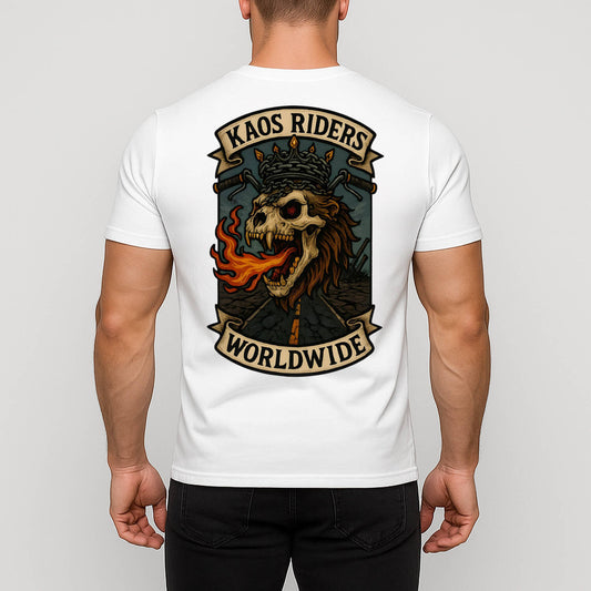 KAOS Riders Flaming Lion Skull Biker T-Shirt | KAOS CLOTHING D63
