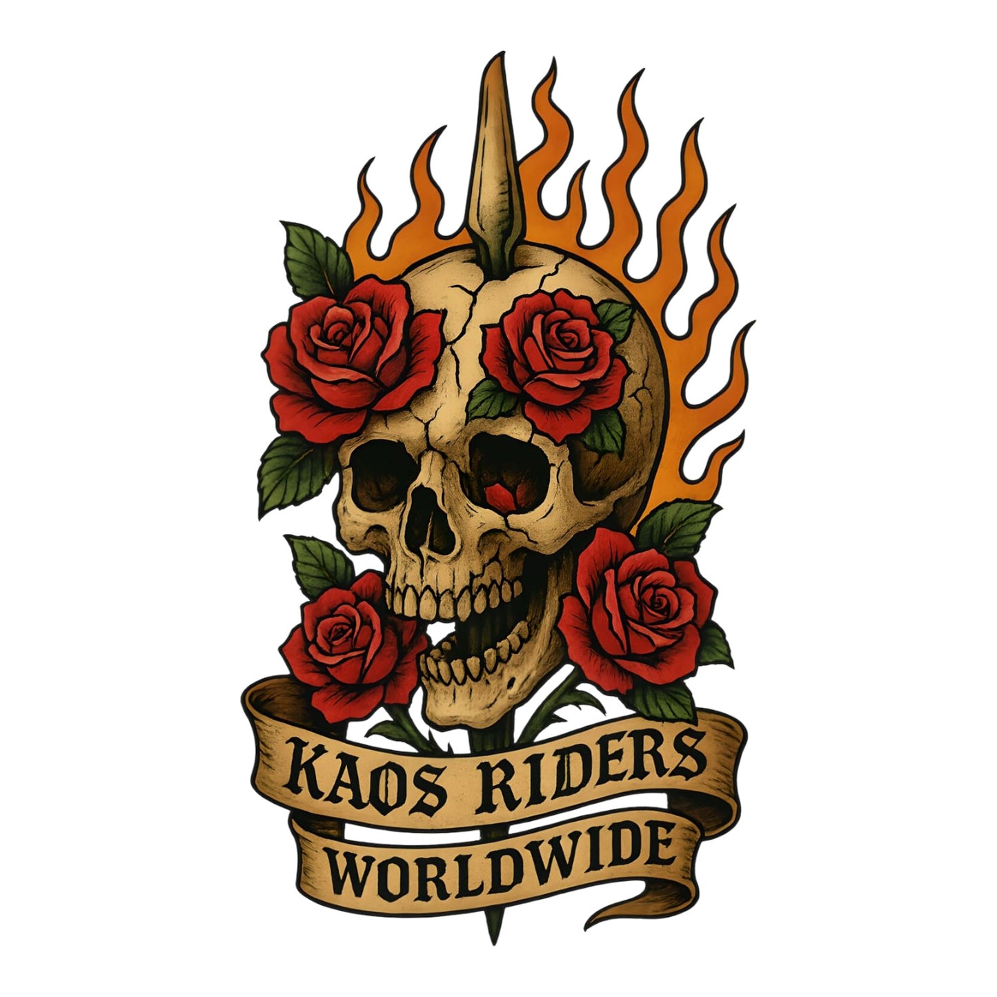 KAOS Riders Flaming Skull and Roses T-Shirt | KAOS CLOTHING D67