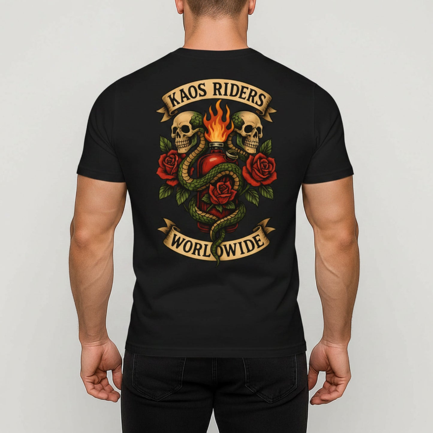 KAOS Riders Twin Skull Snake Bottle T-Shirt | KAOS CLOTHING D75